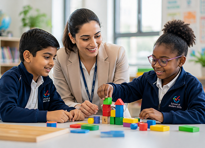 Students learning together in class