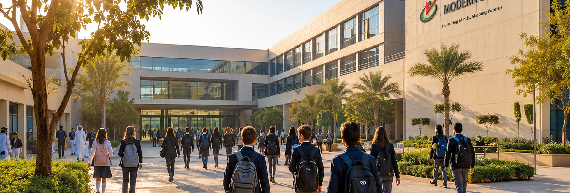 Students arriving at the School of Modern Skills campus