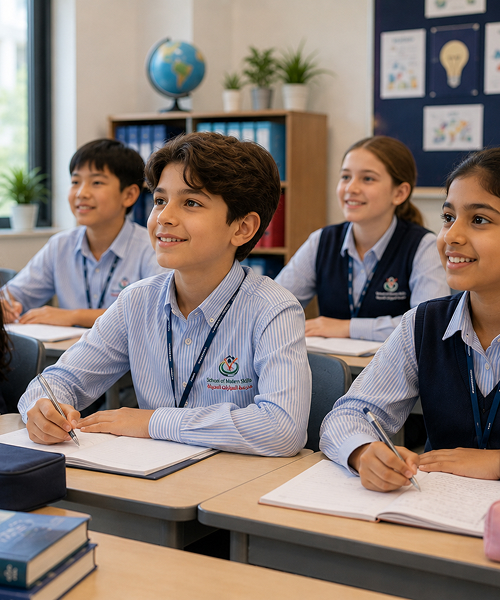 Students learning in a classroom