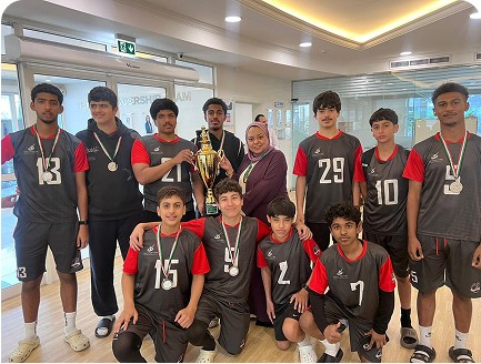 Students holding medals after a school sports championship