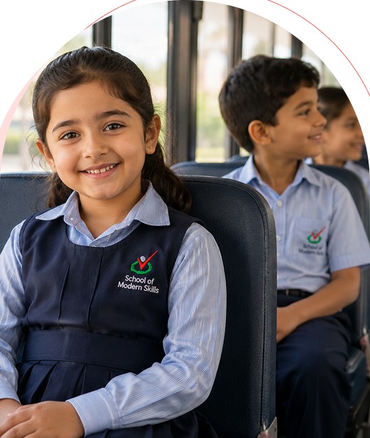 Student seated safely on a School of Modern Skills bus