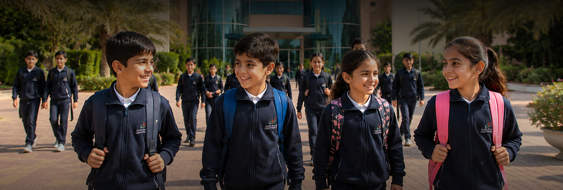 School of Modern Skills students walking together outside the campus