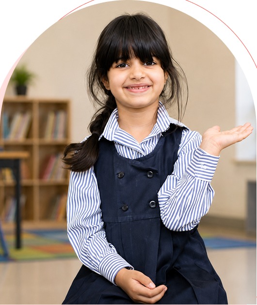 Elementary student presenting confidently