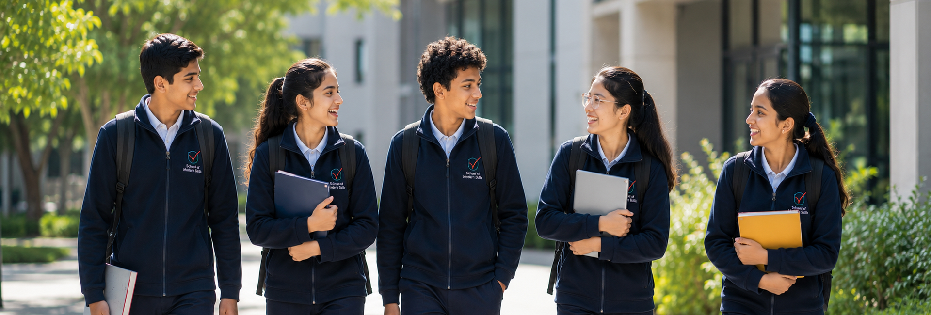 School of Modern Skills students walking on campus
