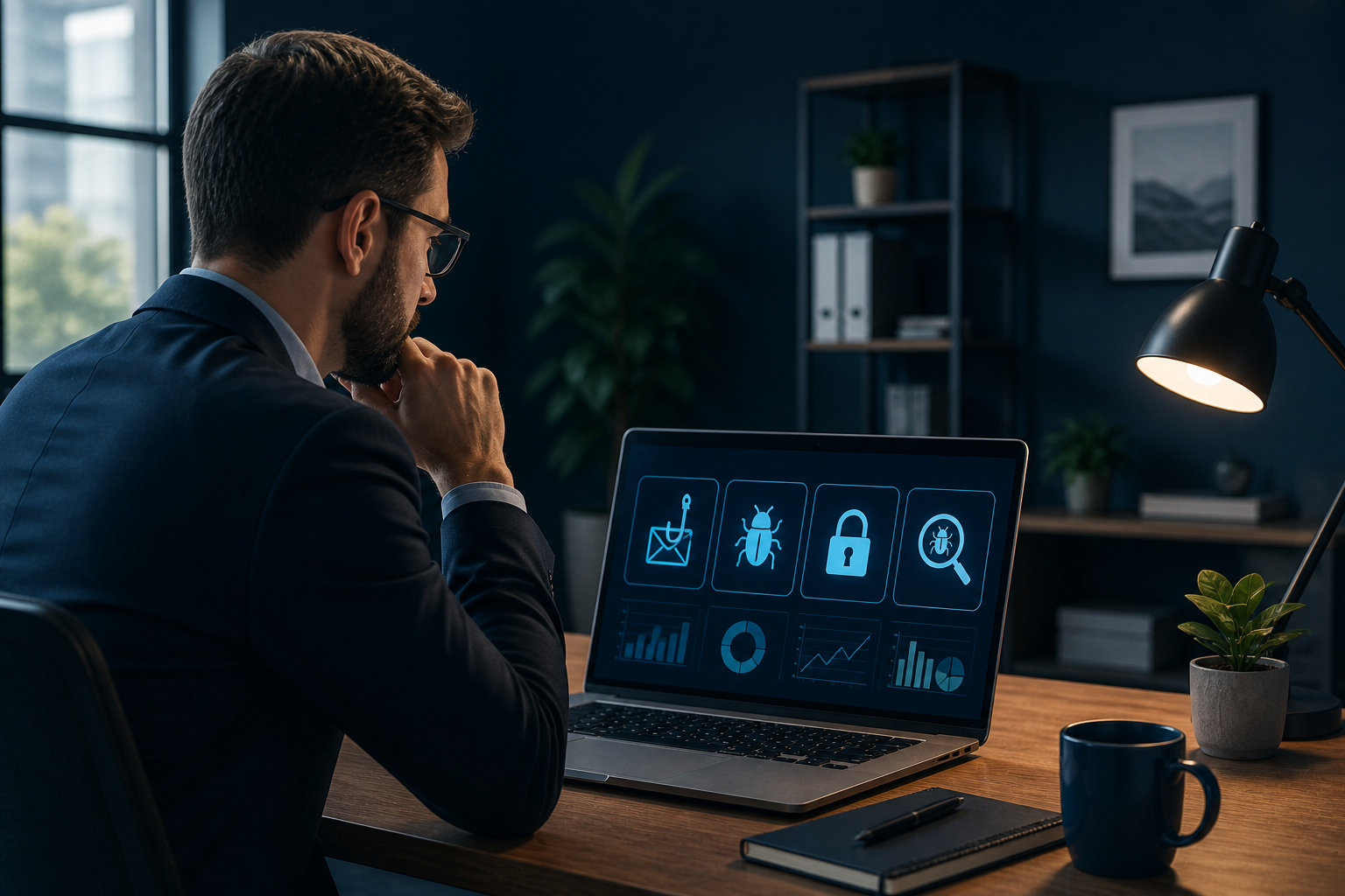 Cybersecurity consultant reviewing small business security controls