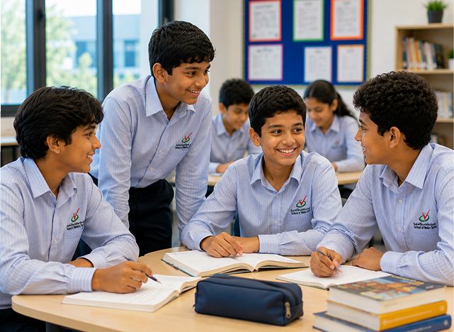 Students collaborating in a modern classroom