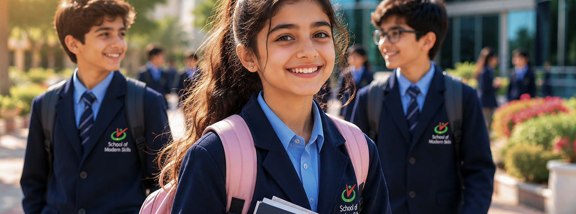 Students walking outdoors at School of Modern Skills