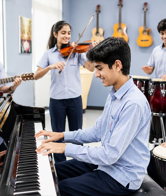 Students performing music together