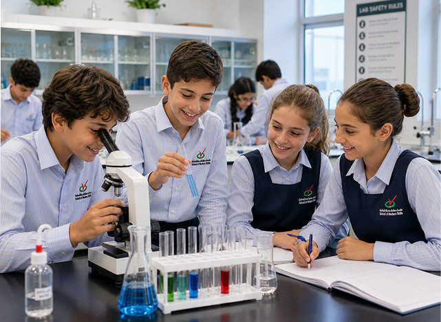 Students conducting supervised experiments in a science laboratory