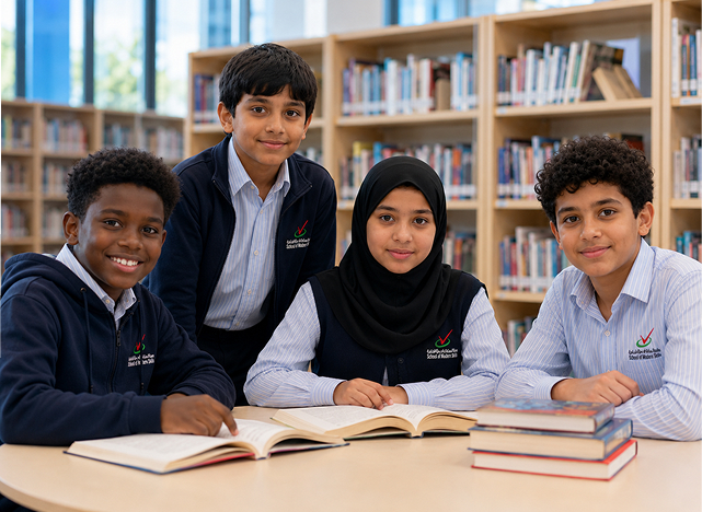 Students reading and learning together in the school library