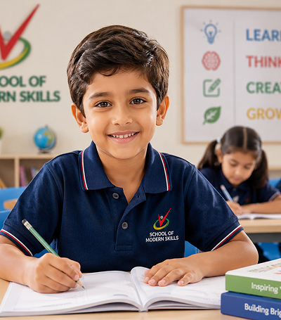 Smiling student in class