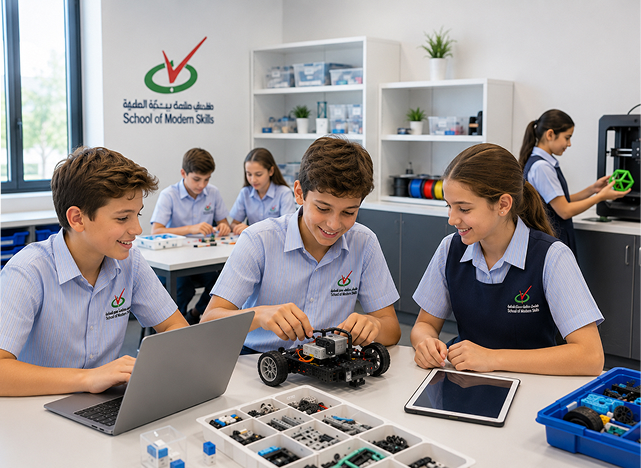 Students working in a STEAM and innovation room