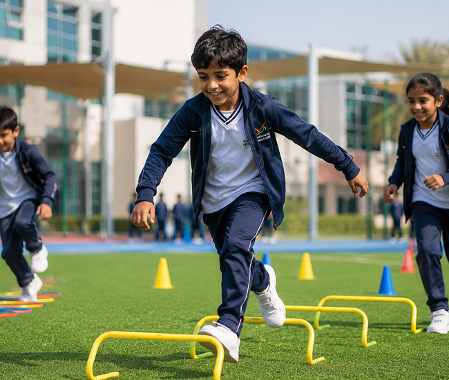 Students participating in an outdoor sports activity
