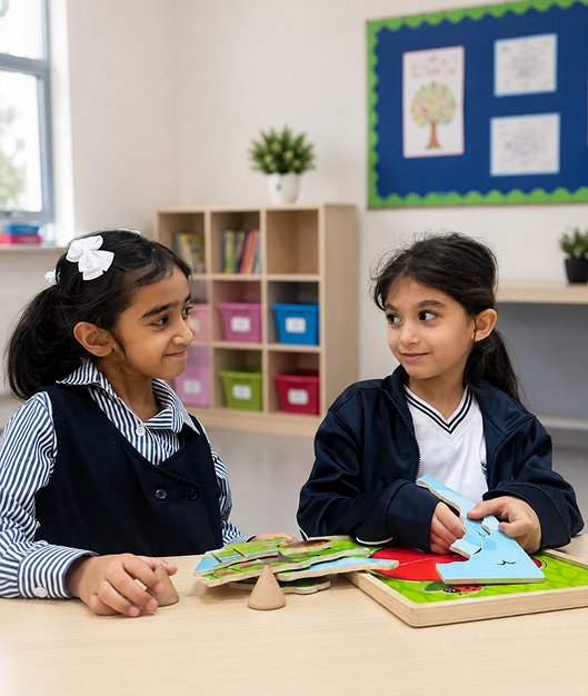 Students working with learning materials in class