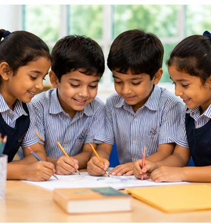 Students collaborating on a classroom activity