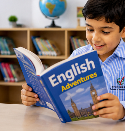 Student reading an English book