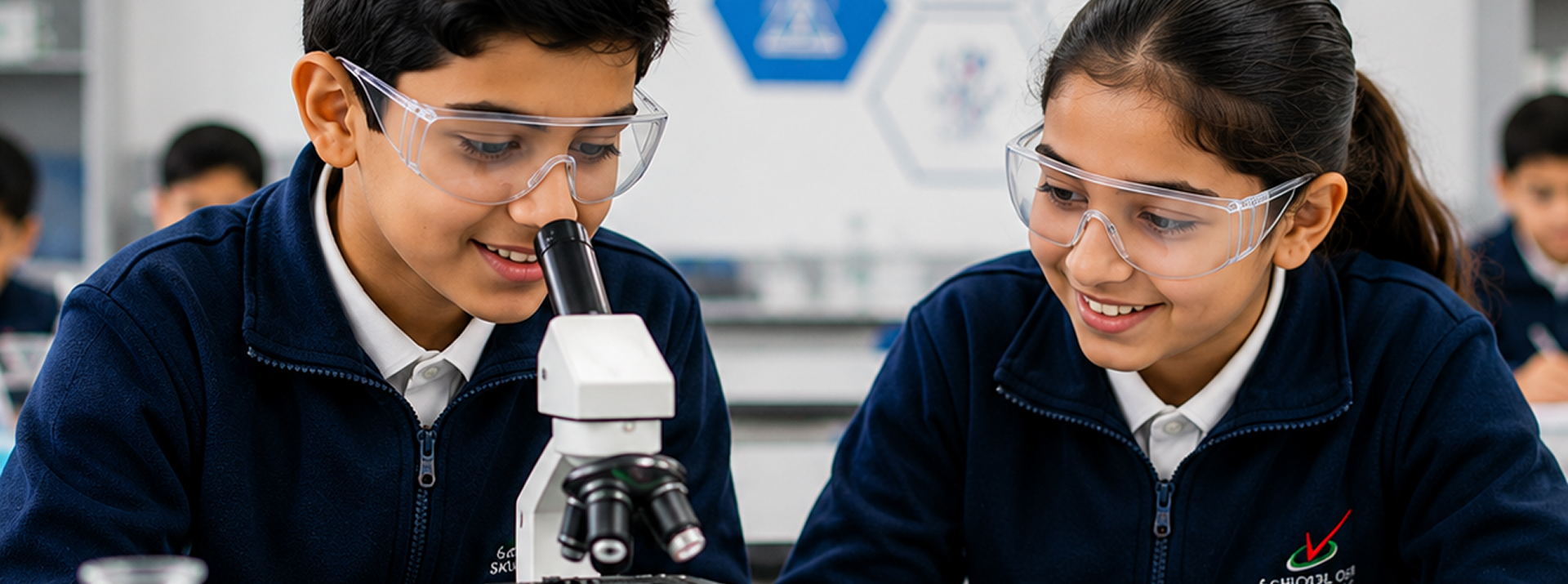 Students using a microscope during a science lesson