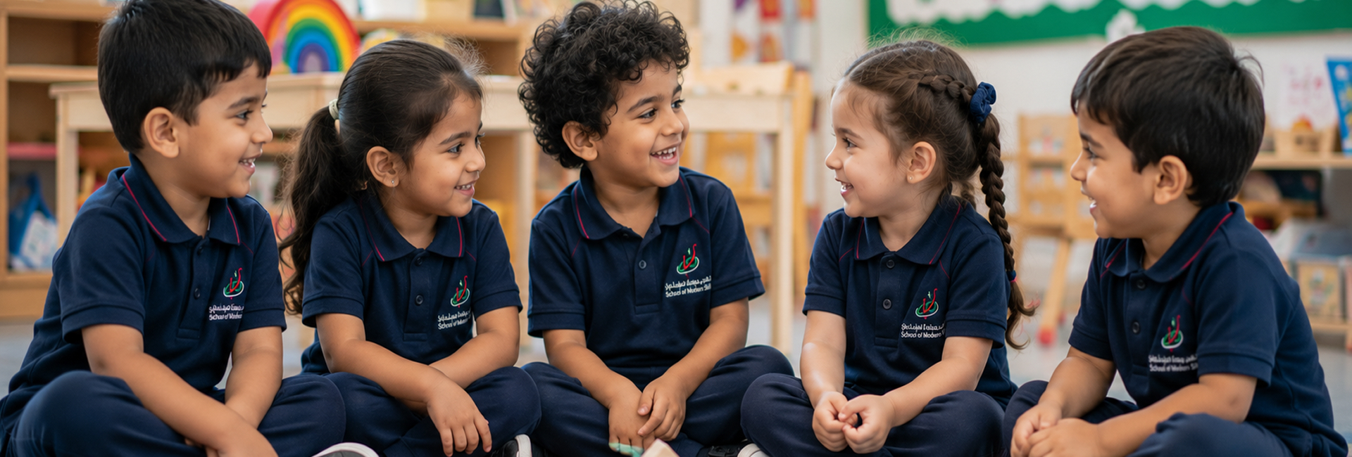 Early Years students smiling together in class