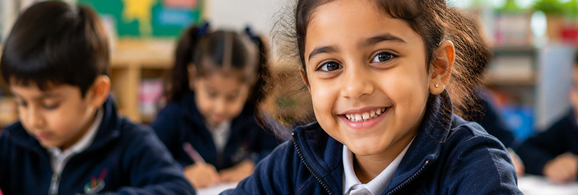Elementary student smiling in class
