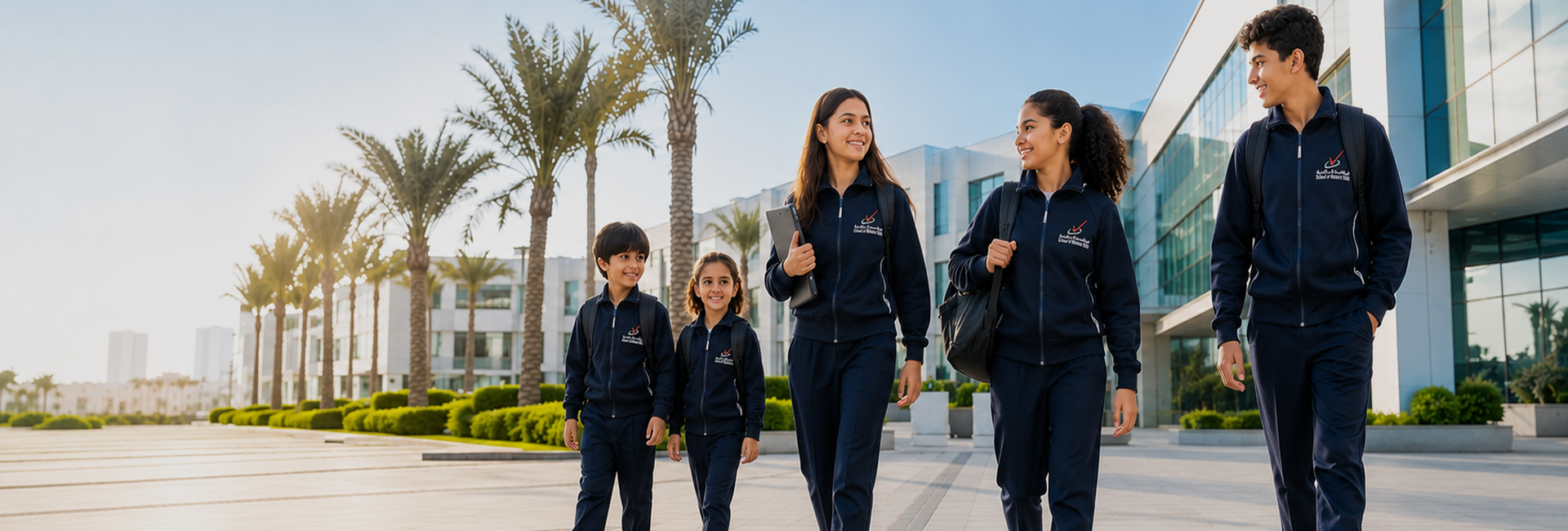 School of Modern Skills students walking together through the school campus